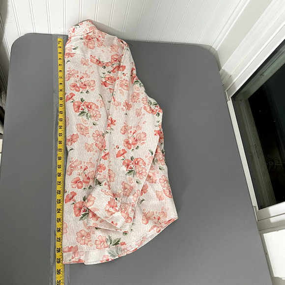 Chaps Womens Button Up Top Size 1X Floral Long Sleeve Cottagecore No Iron Office - Picture 7 of 8